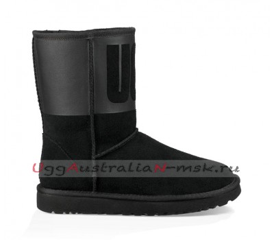 UGG CLASSIC SHORT RUBBER BOOT BLACK