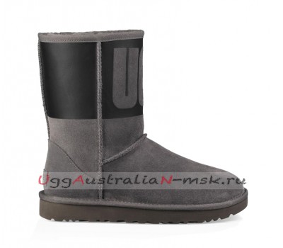 UGG CLASSIC SHORT RUBBER BOOT GREY / BLACK