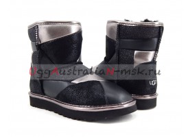 UGG CLASSIC MINI GLITTER PATCHWORK BOOT BLACK