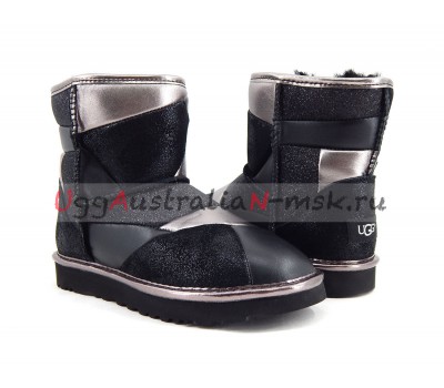 UGG CLASSIC MINI GLITTER PATCHWORK BOOT BLACK