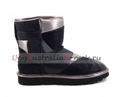 UGG CLASSIC MINI GLITTER PATCHWORK BOOT BLACK