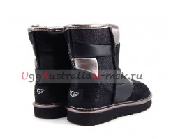 UGG CLASSIC MINI GLITTER PATCHWORK BOOT BLACK