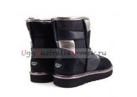 UGG CLASSIC MINI GLITTER PATCHWORK BOOT BLACK