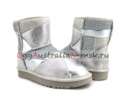 UGG CLASSIC MINI GLITTER PATCHWORK BOOT SILVER