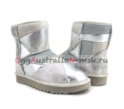 UGG CLASSIC MINI GLITTER PATCHWORK BOOT SILVER