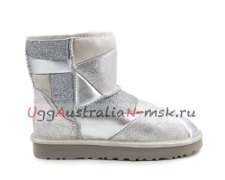 UGG CLASSIC MINI GLITTER PATCHWORK BOOT SILVER