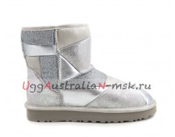 UGG CLASSIC MINI GLITTER PATCHWORK BOOT SILVER