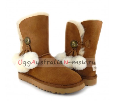 UGG BAILEY BUTTON POM CHESTNUT