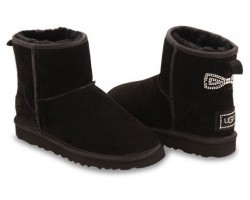 UGG CLASSIC MINI CRYSTAL BOW BLACK