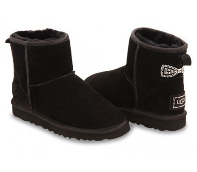 UGG CLASSIC MINI CRYSTAL BOW BLACK