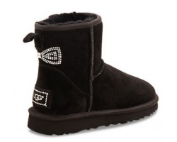 UGG CLASSIC MINI CRYSTAL BOW BLACK