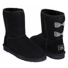 UGG CLASSIC SHORT CRYSTAL BOW BLACK