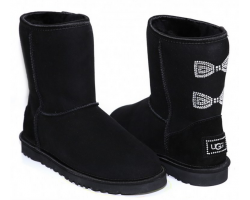 UGG CLASSIC SHORT CRYSTAL BOW BLACK