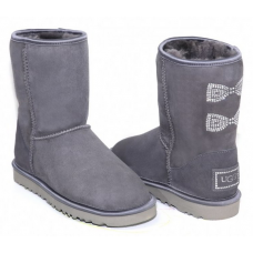 UGG CLASSIC SHORT CRYSTAL BOW GREY