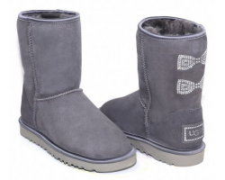 UGG CLASSIC SHORT CRYSTAL BOW GREY