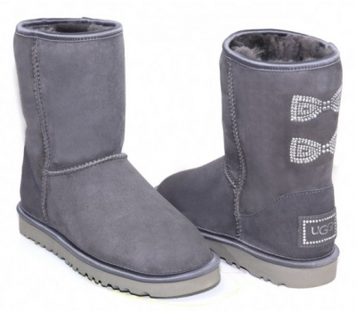 UGG CLASSIC SHORT CRYSTAL BOW GREY