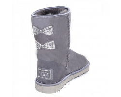 UGG CLASSIC SHORT CRYSTAL BOW GREY