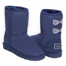 UGG CLASSIC SHORT CRYSTAL BOW NAVY