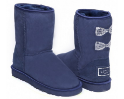 UGG CLASSIC SHORT CRYSTAL BOW NAVY