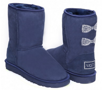 UGG CLASSIC SHORT CRYSTAL BOW NAVY