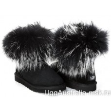 UGG FOX FUR MINI BLACK & WHITE