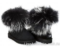 UGG FOX FUR MINI BLACK & WHITE