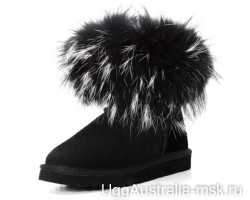 UGG FOX FUR MINI BLACK & WHITE