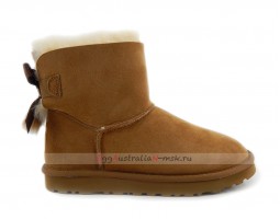 UGG MINI BAILEY BOW FUR BRUSH BOOT CHESTNUT