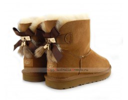 UGG MINI BAILEY BOW FUR BRUSH BOOT CHESTNUT