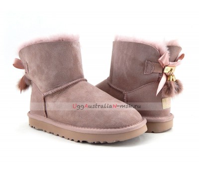 UGG MINI BAILEY BOW FUR BRUSH BOOT DUSK