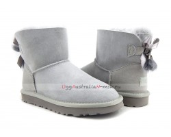 UGG MINI BAILEY BOW FUR BRUSH BOOT GREY VIOLET