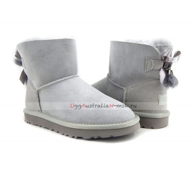 UGG MINI BAILEY BOW FUR BRUSH BOOT GREY VIOLET