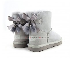 UGG MINI BAILEY BOW FUR BRUSH BOOT GREY VIOLET