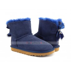 UGG MINI BAILEY BOW FUR BRUSH BOOT NAVY