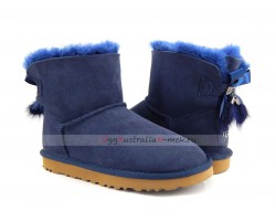 UGG MINI BAILEY BOW FUR BRUSH BOOT NAVY