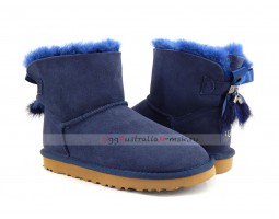 UGG MINI BAILEY BOW FUR BRUSH BOOT NAVY