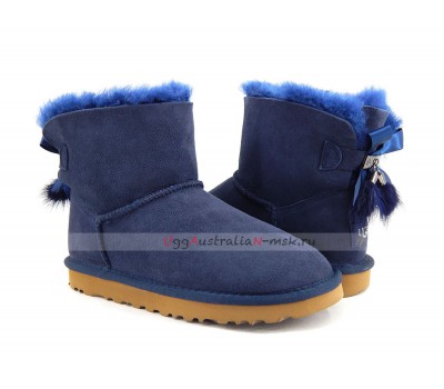 UGG MINI BAILEY BOW FUR BRUSH BOOT NAVY