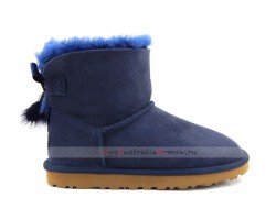 UGG MINI BAILEY BOW FUR BRUSH BOOT NAVY