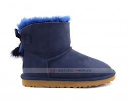 UGG MINI BAILEY BOW FUR BRUSH BOOT NAVY