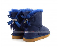 UGG MINI BAILEY BOW FUR BRUSH BOOT NAVY