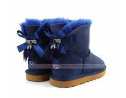 UGG MINI BAILEY BOW FUR BRUSH BOOT NAVY