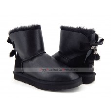 UGG MINI BAILEY BOW FUR BRUSH METALLIC BOOT BLACK