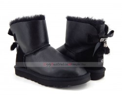 UGG MINI BAILEY BOW FUR BRUSH METALLIC BOOT BLACK