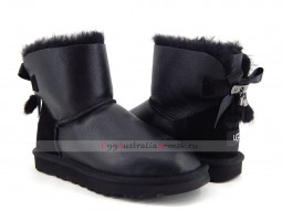 UGG MINI BAILEY BOW FUR BRUSH METALLIC BOOT BLACK