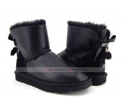 UGG MINI BAILEY BOW FUR BRUSH METALLIC BOOT BLACK