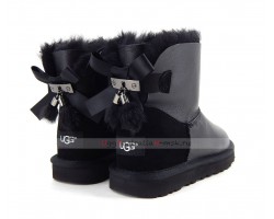 UGG MINI BAILEY BOW FUR BRUSH METALLIC BOOT BLACK