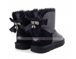 UGG MINI BAILEY BOW FUR BRUSH METALLIC BOOT BLACK