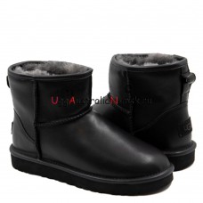 UGG WOMEN'S CLASSIC MINI II LEATHER BLACK 