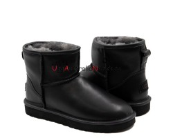 UGG WOMEN'S CLASSIC MINI II LEATHER BLACK 