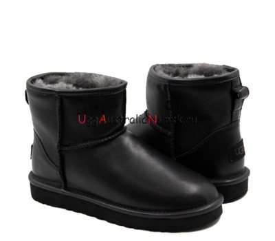 UGG WOMEN'S CLASSIC MINI II LEATHER BLACK 